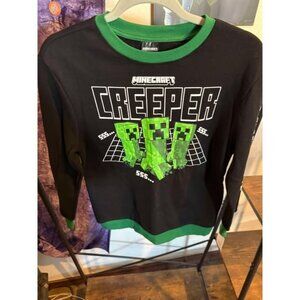 Boys Minecraft Creeper Fleece Pullover Sweatshirt Black & Green Long Sleeve L